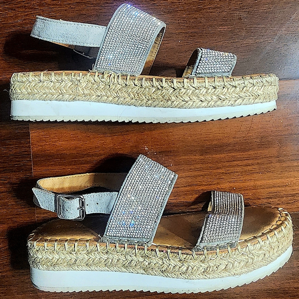 Women's Silver Platform Espadrille Sandals